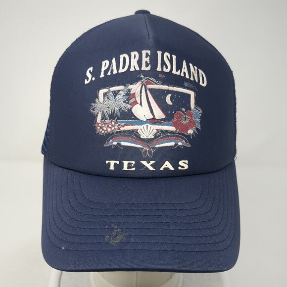 S. Padre Island Texas Snapback Trucker Hat Blue One Size Attractive Headwear - Picture 2 of 10